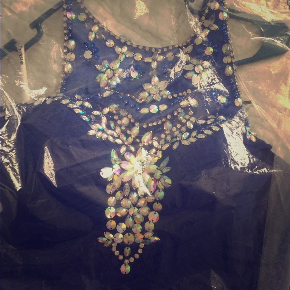 Royal blue high neck prom dress